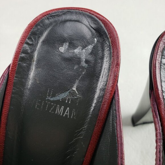 Stuart Weitzman Red Leather Clog Womens 6 Slip On Heel Studded Buckle Mule - Picture 8 of 16